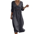 thumbnail image 2 of DYTTDG Women's V-Neck Cutout Trim Dress | 3/4 Sleeve Casual Summer Flowy A-Line Midi Dress, Pullover Swing Dress, 2 of 8