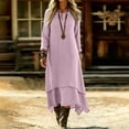 thumbnail image 4 of Guieoi Womens Dresses Fall Plus Size Casual Long-Sleeve Round-Neck Dress with Layered Hem and Pockets Pink S, 4 of 8