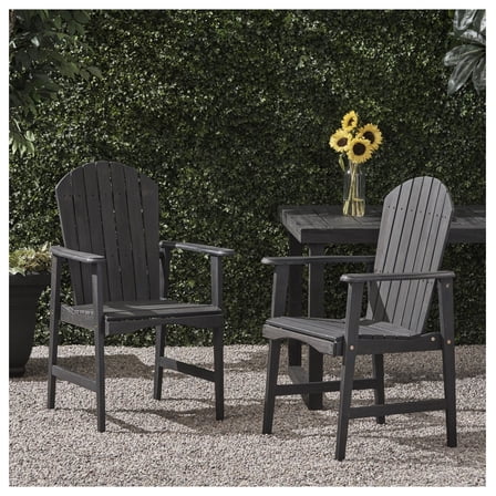 Outdoor Weather Resistant Wood Adirondack Dining Chairs (Set of 2), Dark Gray Finish