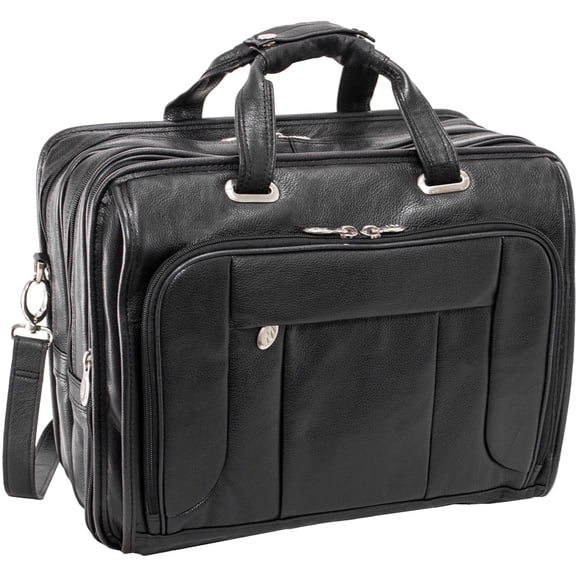 McKlein WEST TOWN, Checkpoint-Friendly Detachable Wheeled Laptop Briefcase, Pebble Grain Calfskin Leather, Black (15705)