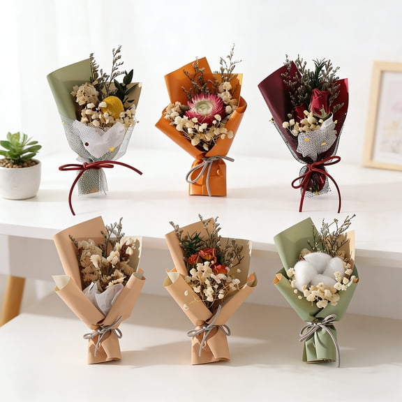 mdesiwst Mini Dried Flower Bouquet Dry Babysbreath Rose Decoration Small Floral Bouquet Romantic Valentine’s Day Wedding Birthday Gift Party Favors