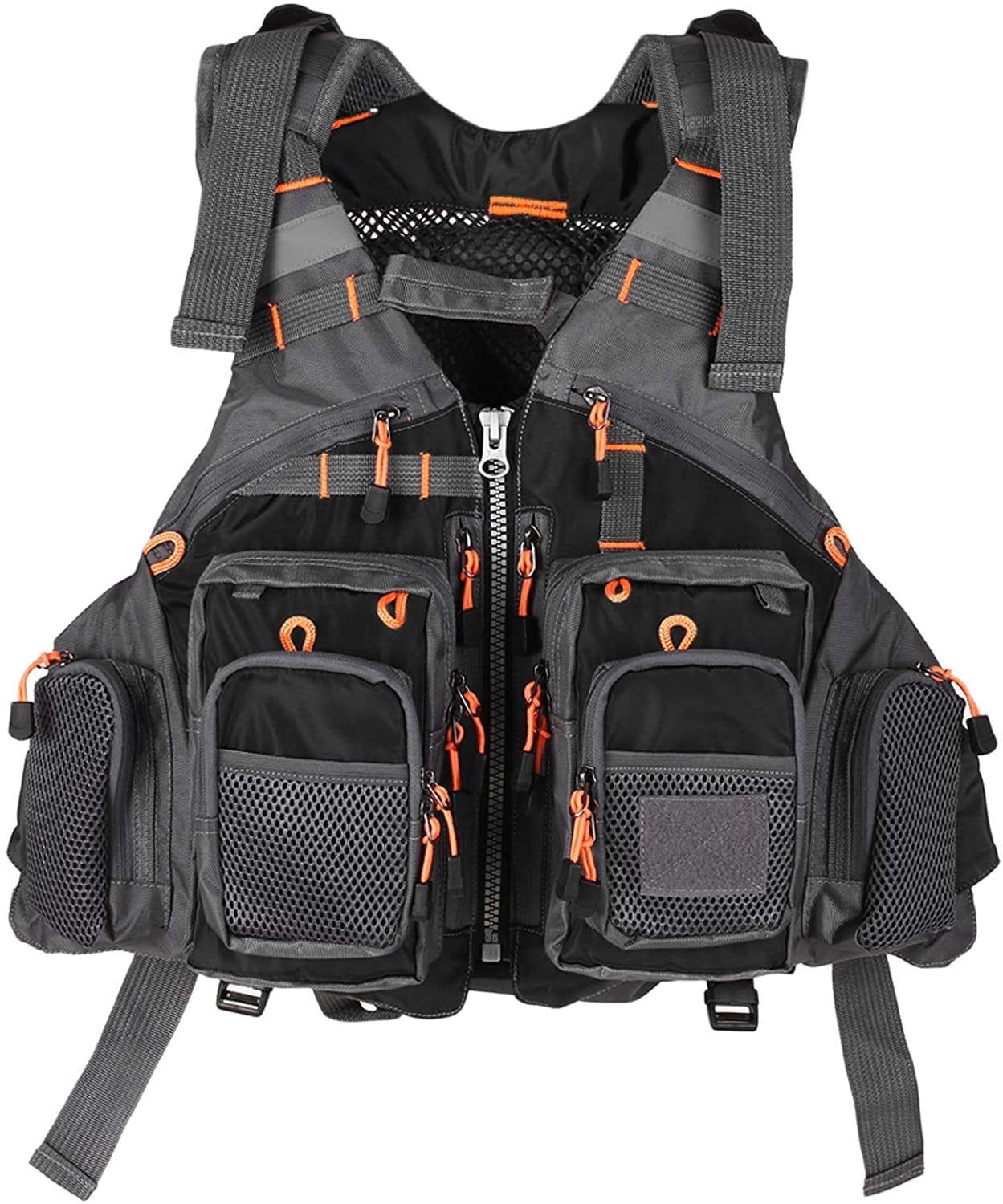Multi-pocket Fishing Floating Vest Mesh Adjustable Size Vest Backpack Gray 