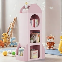 LAZY BUDDY 3-Tier Kids Bookshelf and Toy Storage, Wooden Open Toddler Bookcase with Side Shelves, Display Toy Organizer for Playroom, Nursery