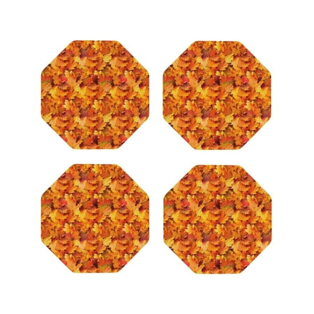

Tideii Autumn Maple Leaf Pile for Leather Coasters 4 Pieces Anti-fouling and Anti-scalding Decorative Coasters Suitable for Restaurants Kitchens Coffee Shops-Octagon