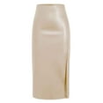 thumbnail image 5 of Women's Skirts High Waisted Faux Leather Side Slit Skirt PU Leather Bodycon Split Thigh Long Slim Skirt Stretch Smart Casual Bodycon Pencil Skirt, 5 of 7