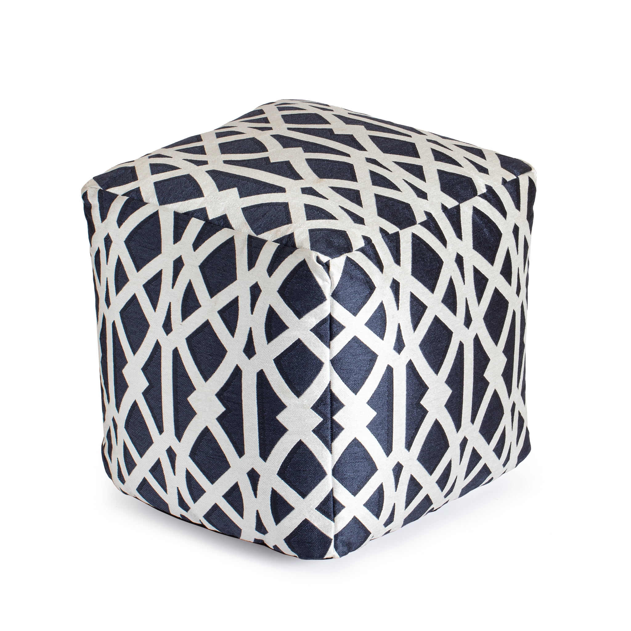 Sark Blue 18" x 18" x 18" Blue & Ivory Pouf
