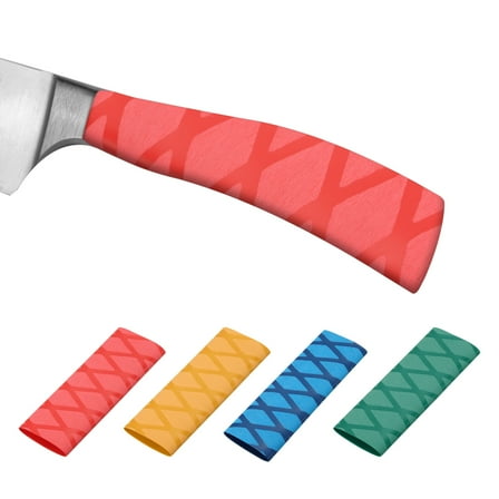 Uxcell Cutting Knife Handle Heat Shrink Sleeve 2.2"x4.9" Chef Cutter Non Slip Wrap, X Pattern Red/Yellow/Blue/Green, 4 Pack