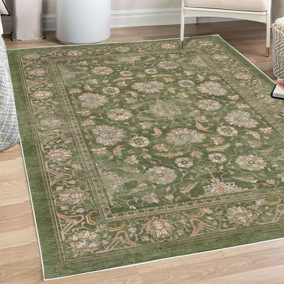 Floral Decorative Rug, Blossoming Flowers with Petals and Swirling Ivy Branches Leaves Illustration, Quality Carpet for Bedroom Dorm and Living Room, 6 Sizes, Pale Olive, by Ambesonne