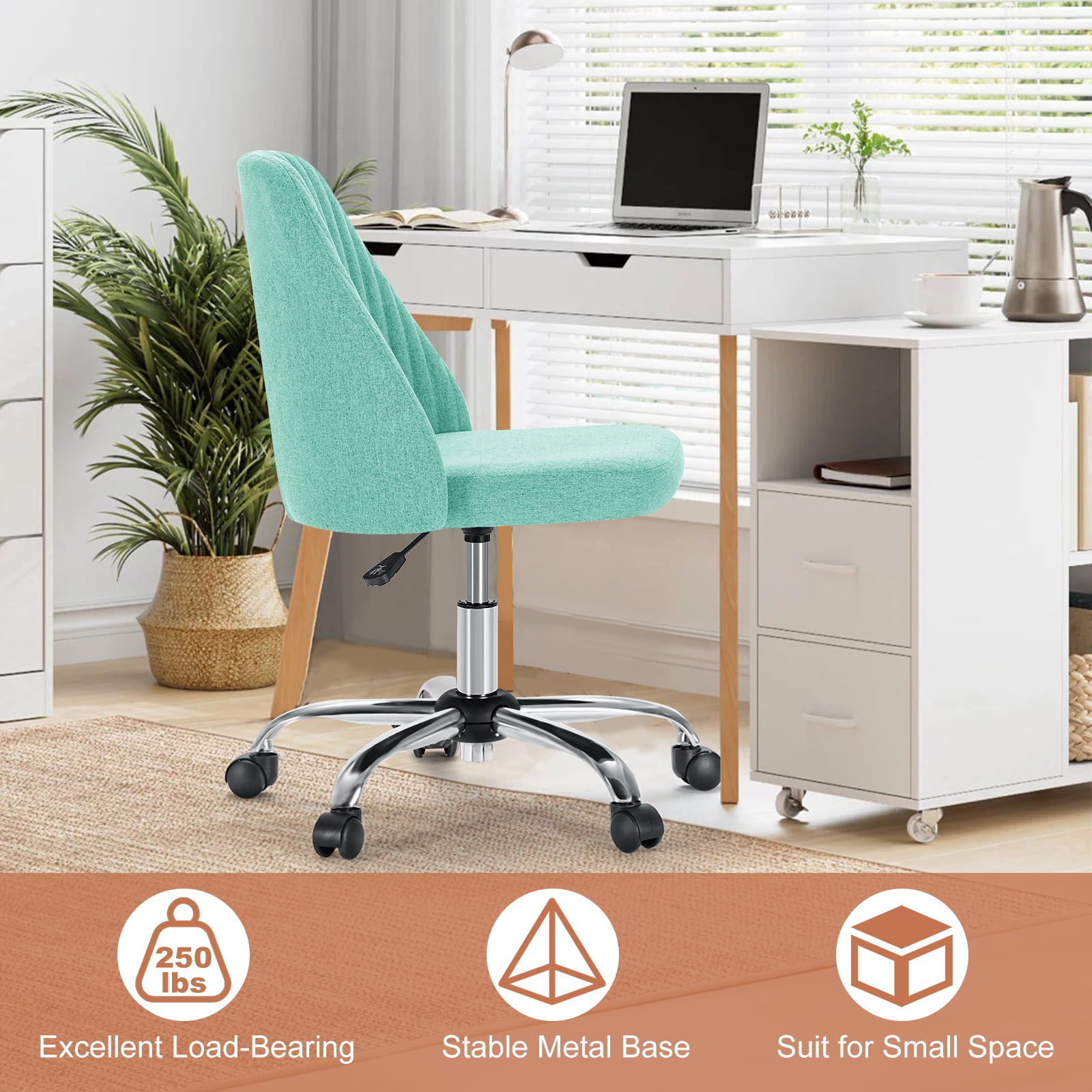 Armless Adjustable Swivel Desk Chair with Wheels