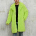 thumbnail image 6 of Men's Faux Fur Coat Mid Length Notch Lapel Collar Fluffy Jacket Long Trench Coat Cardigans Winter Warm Outerwear (3XL, Green), 6 of 7