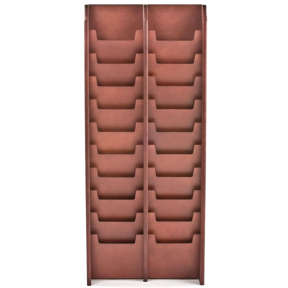 20-Pocket Magazine Stand with Tiered Design for Floor or Wall Mount, Includes 2 Columns of 10 Pockets, Solid Oak & HDF(Red Mahogany Finish) (MG20WFRM)