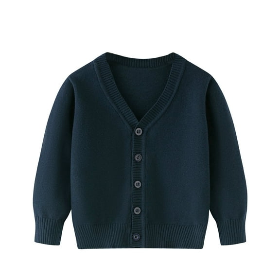 GYRATEDREAM Toddler Girls Boys Cardigans Sweater Coat Kids Long Sleeve Button down Open-Front Knitwear Jacket Children Solid Color Fall Winter Warm Clothes School Uniform for 3-10 Years Navy Blue