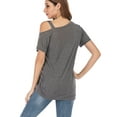 thumbnail image 4 of Womens Cold Shoulder Pullover Tops Sexy Cold Shoulder Summer Shirts Short Sleeve T Shirt Tunic Tops Knot Side Twist Loose Blouses T-Shirts, 4 of 6