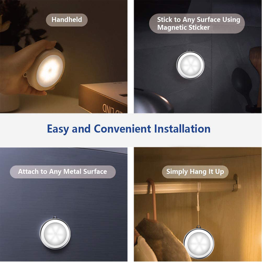 JMMO Motion Sensor Night Light,Smart Wireless USB Rechargeable Night Lights,15-S  Auto-Off & Long-On Mode,Under Counter Closet Lighting,Battery Powered  Operated Dimmable Lights For Stairs Bedroom Kitchen