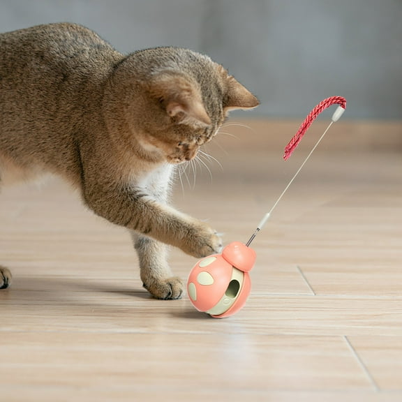 Interactive Pet Toy Treat Dispenser, Rolling Puzzle Feeder with Food Spill and Teaser Stick, Dog and Cat Interactive Toy for Boredom Relief, Indoor Play, Healthy Feeding and Weight Control