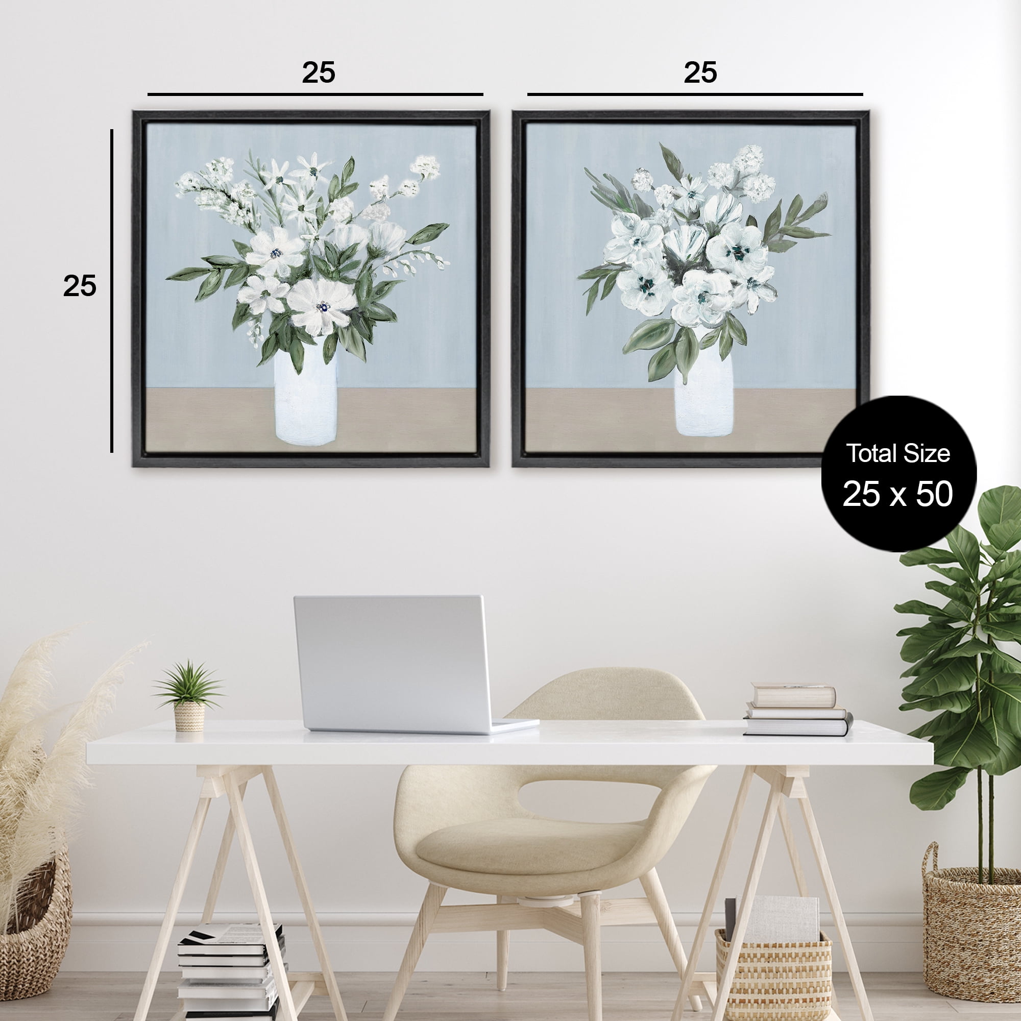 Stupell Industries Mixed White Blossoms 2 Piece Black Framed Floater Canvas Set, design by Marilyn Dunlap