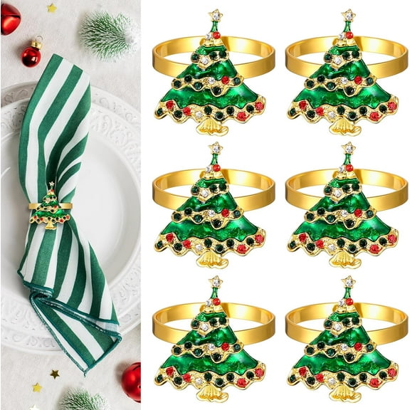 Dalrosia Christmas Napkin Rings Set of 6, Holiday Christmas Tree Napkin Rings Christmas Napkin Holder Rings for Christmas Dinning Table Decorations