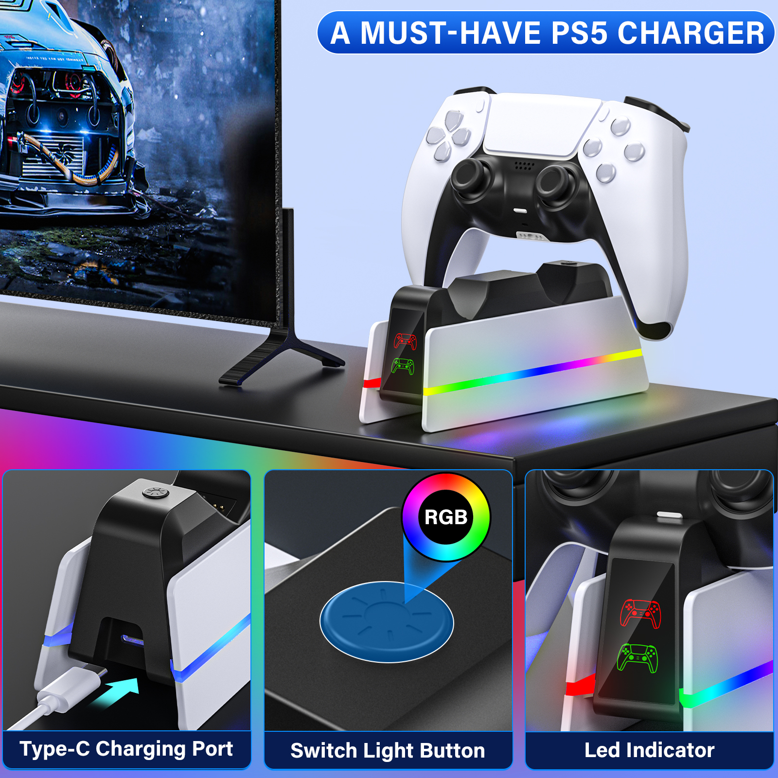 ZRZLMVP PS5 Dualsense Controller Charging Station (White) photo 3