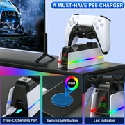 PS5 Controller Charging Station,PlayStation Charging Dock for PlayStation 5 Dualsense Edge with LED & RGB Mode,Overcharge Protection Fast Controller Charging Station Stand Skin, PS5 Accessories-White