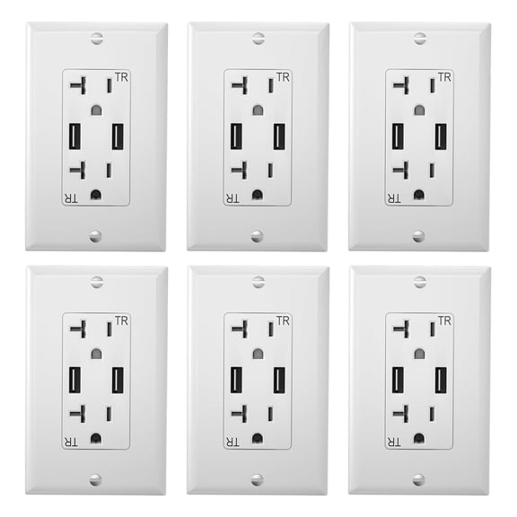 Oviitech USB Outlet 4.2A High Speed Charger, 20 Amp Tamper-Resistant Receptacle, ETL, White (6 Pack)