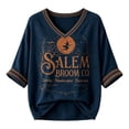 thumbnail image 5 of Oversized Sweatshirt for Women V Neck 3/4 Sleeve Vintage Broom Witch Graphic Pullover Loose Fit Casual Fall Halloween Festival Wear Blue XL, 5 of 5