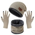 thumbnail image 5 of Moclever Winter Warm Knitted Set, 3Pcs Knit Acrylic Hat Scarf Touch Screen Gloves for Men Women, Beige, 5 of 7