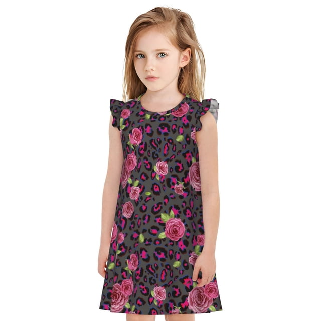 Easygdp Mélange de Roses Léopard 2 pour Filles Robe de Pyjama, Nuisette de Princesse pour Filles, Adorables Manches à Volants, Sans Fermetures Éclair Ni Boutons-Grand