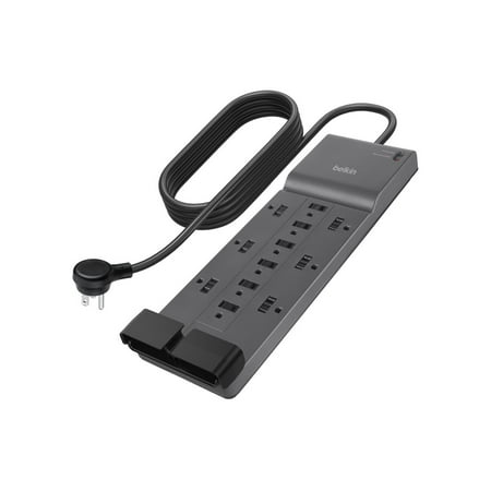 Belkin 12-Outlet Surge Protector w/ 12 AC Outlets & 2.4M Long Flat Plug Heavy-Duty Extension Cord for Home, Office, Travel, Computer Desktop, Laptop & Phone Charger, 3,940 Joules of Protection