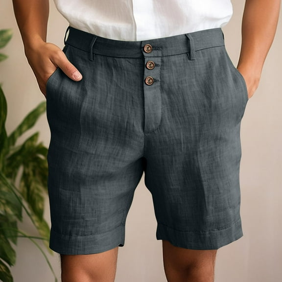 Awdenio Mens Shorts Casual Summer High Waist Linen Shorts Zippered Wrap Hem Wide Leg Shorts with Pockets