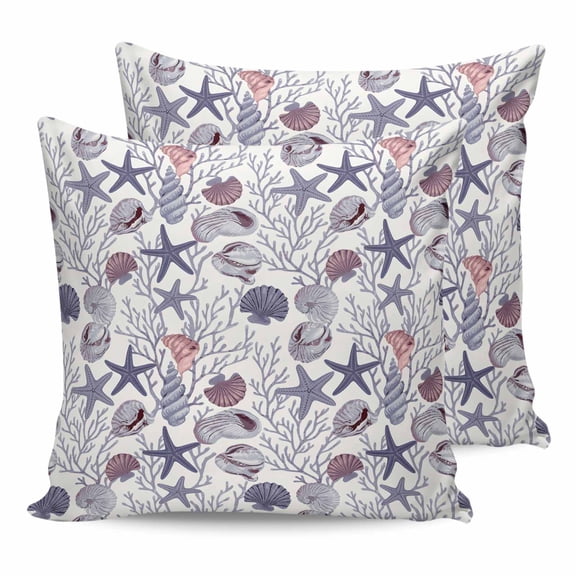 Outdoor Pillow Covers Pack of 2, Ocean Purple Starfish Coral Shell on Beige Waterproof Throw Pillowcase Cushion Cases, Underwater Decorative Pillow Cover for Couch Sofa Home Bed Patio