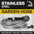 thumbnail image 2 of Metal Garden Hose Water Hose 100ft Heavy Duty Stainless Steel Water Pipe with Sprayer & Nozzle Flexible Lightweight Hose No Kink Pet Proof Hose for Yard, Outdoors, Rv, 2 of 6