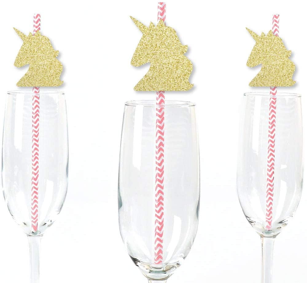 No-Mess Real Gold Glitter Cut-Outs and Decorative Girl Baby Shower Paper Straws Set of 24 Gold Glitter Girl Baby Bodysuit Party Straws