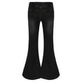 thumbnail image 2 of Linjinx Kids Girls Washed Slim-Fit Flared Jeans Casual Elastic Waistband Bell-Bottom Denim Pants Black 13-14, 2 of 7