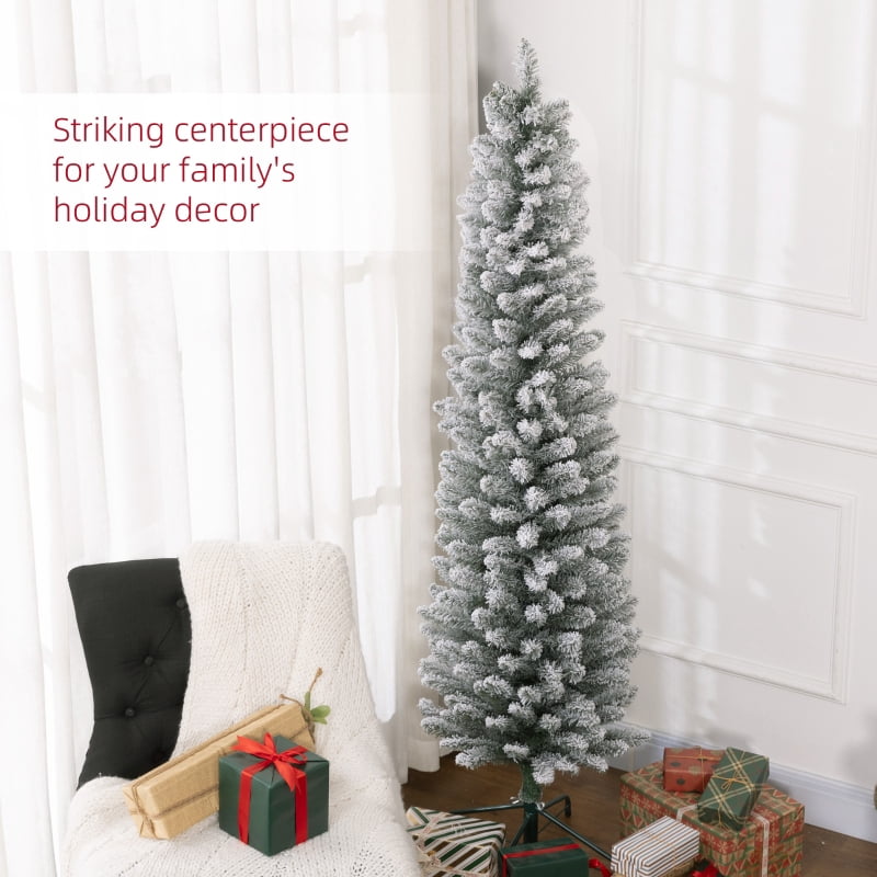 Alvantor Christmas Tree Unlit Snowy Pencil with 329 Tips & Metal Stand 20.5"x20.5"x70.9" 6ft White