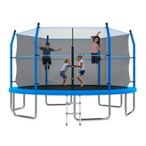 EUROCO 14FT Trampoline with Enclosure Net and Ladder for Backyard, 14' Round Outdoor Trampoline for Kids and Adults
