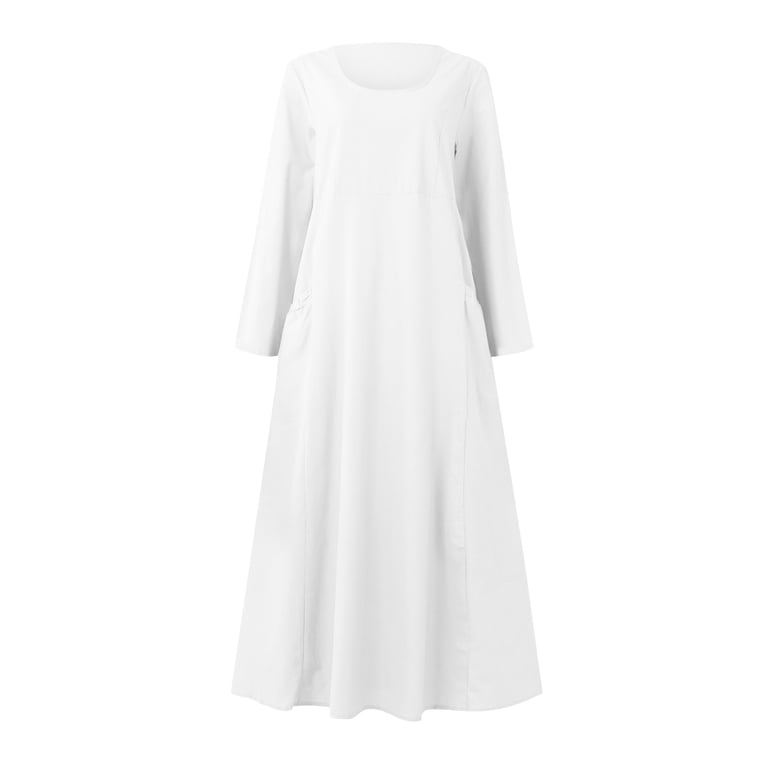 Cavosen Linen Dress for Women Long Sleeve White A-Line Dress Long Fashion  Comfy Dresses Plain Cotton Linen Casual Dress Crewneck Dress with Pocket  Lounge Dress Going Out Clothes M - Walmart.com