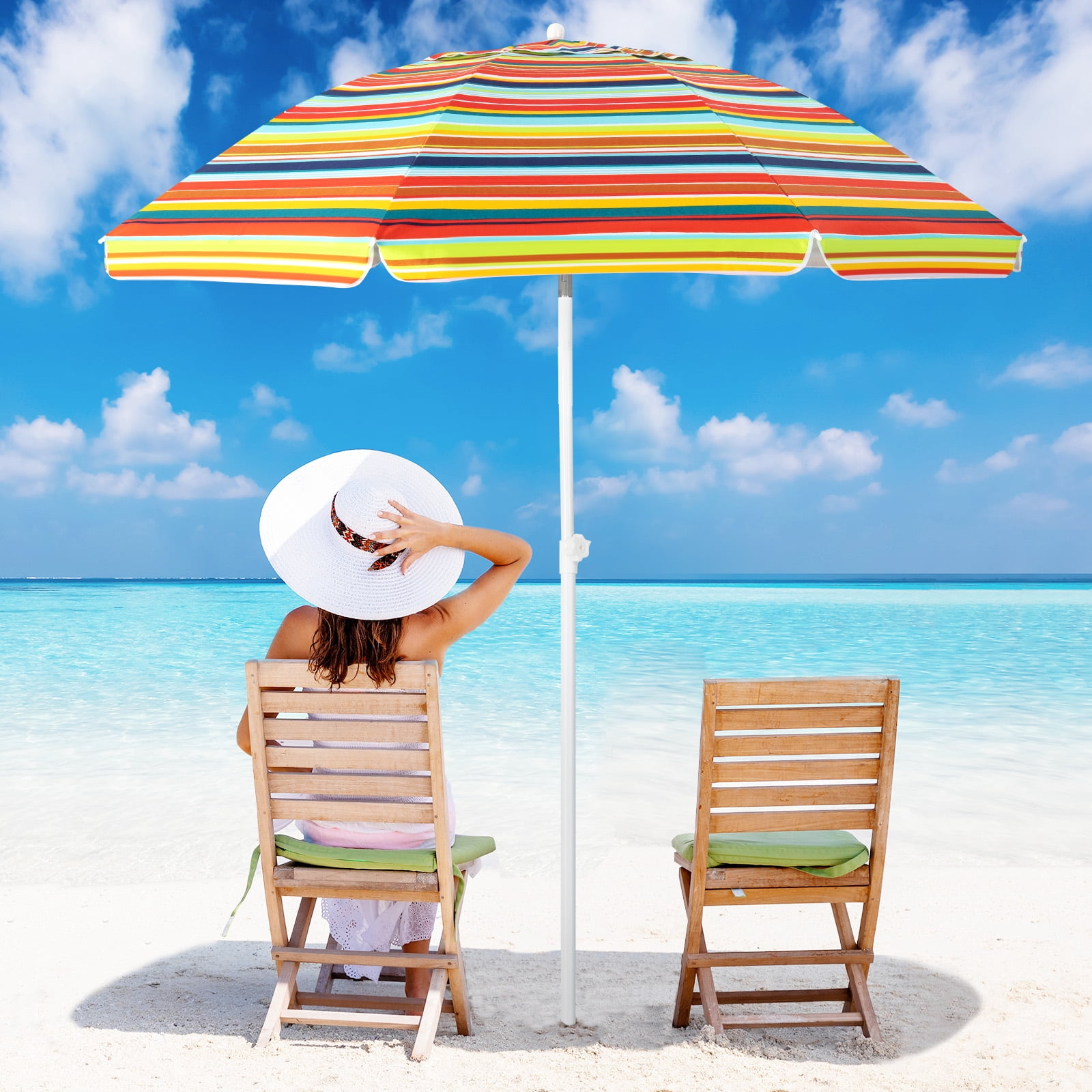 Costway 6.5Ft Patio Beach Sunshade Umbrella Portable Tilt  Outdoor Yellow