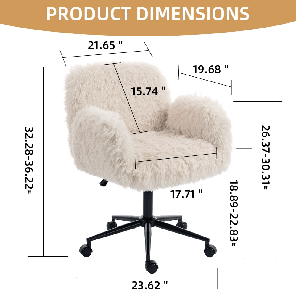 Pawverly cross-over office chair, with wheels, ergonomic swivel design, 5-position adjustable armrests, thick padded backrest, Beige lamb wool dressing chair.