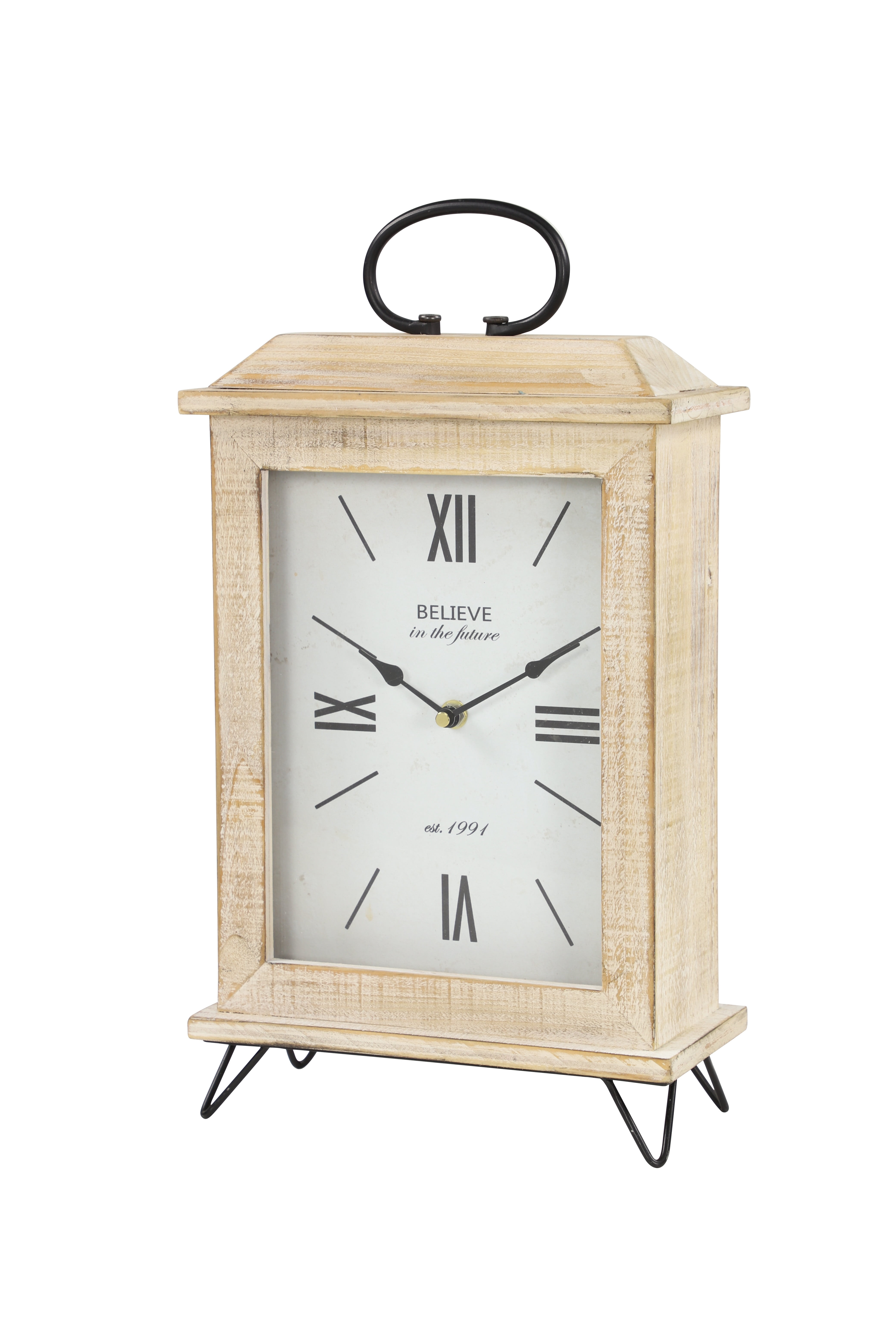 DecMode Indoor 9"W, 17"H Light Brown Analog Farmhouse Tabletop Clock