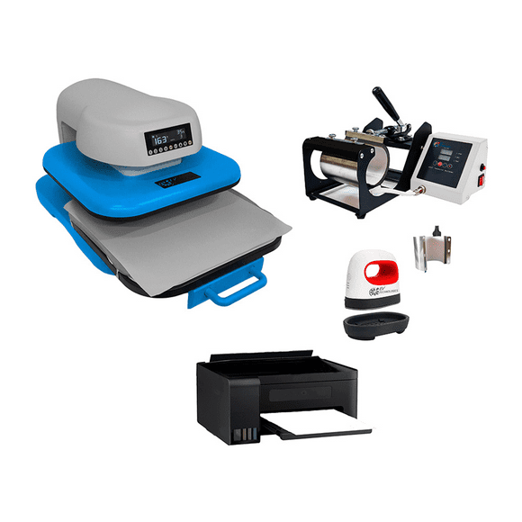 Kit Combo 3 en 1 Plancha Automática 38x38 Ev Technologies de Sublimación DTF con Impresora