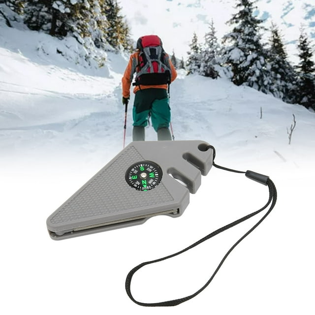 Spptty 2PCS 6 In 1 Outdoor Knife Sharpener With Compass Survival Whistle Fish Hook Grinding Polishing Portable Gray,Knife Sharpener With Whistle,6 In 1 Pocket Knife Sharpener
