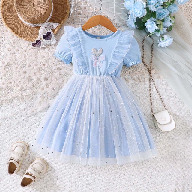 Robes pour Fillettes Robe en Tulle à Volants Robe d'Été pour Filles Robe de Fête d'Anniversaire Vêtements d'Été pour Filles 2-3 Ans