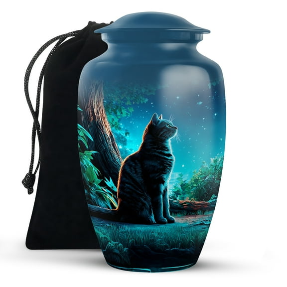 KARYLIZ Cat Urn For Ashes - Blue Funeral Urns For Human Ashes Adult Male - Large Cremation Urn For Women & Men - Burial Urns For Male - Funeral Decorative For Female