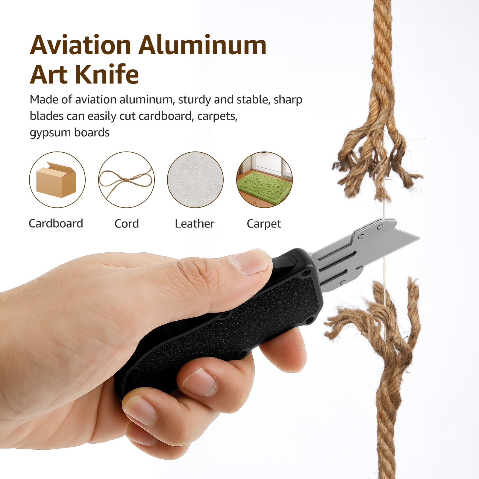 Aviation Aluminum Utility Knife Portable Craft Utility Knives with 5 Spare Blades Retractable Box Cutter with Clip for Home Office Crafts Arts