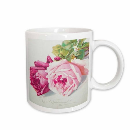 

3dRose Catherine Klein pink and red roses painting copy - vintage floral art - antique feminine flowers Ceramic Mug 15-ounce