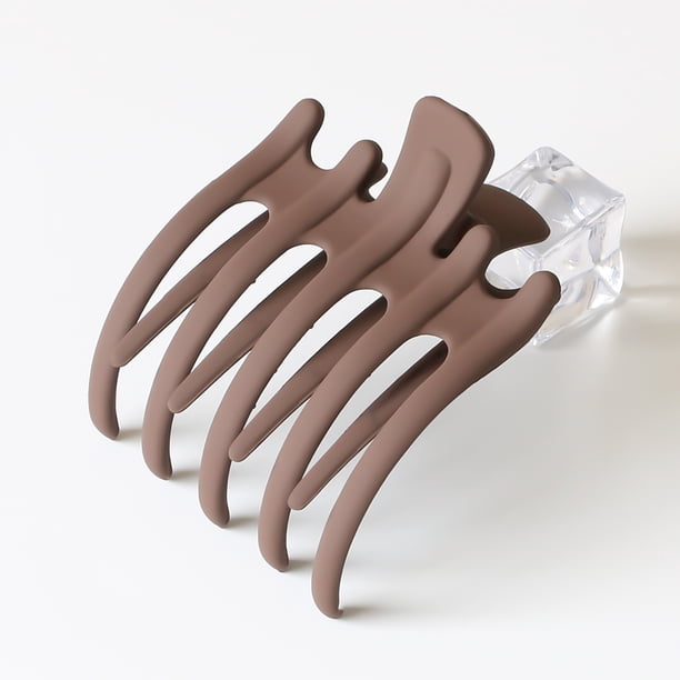 Pinzas en forma de garra para el cabello antideslizantes de plástico, pinzas para el cabello con garra brillante, abrazadera con dientes internos para mujeres y niñas(Color café)(2 piezas)