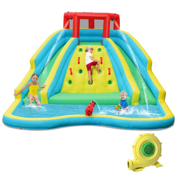 Costway Bountech Inflatable Mighty Water Park Bouncy Splash Pool Climbing Wall with 735W Blower
