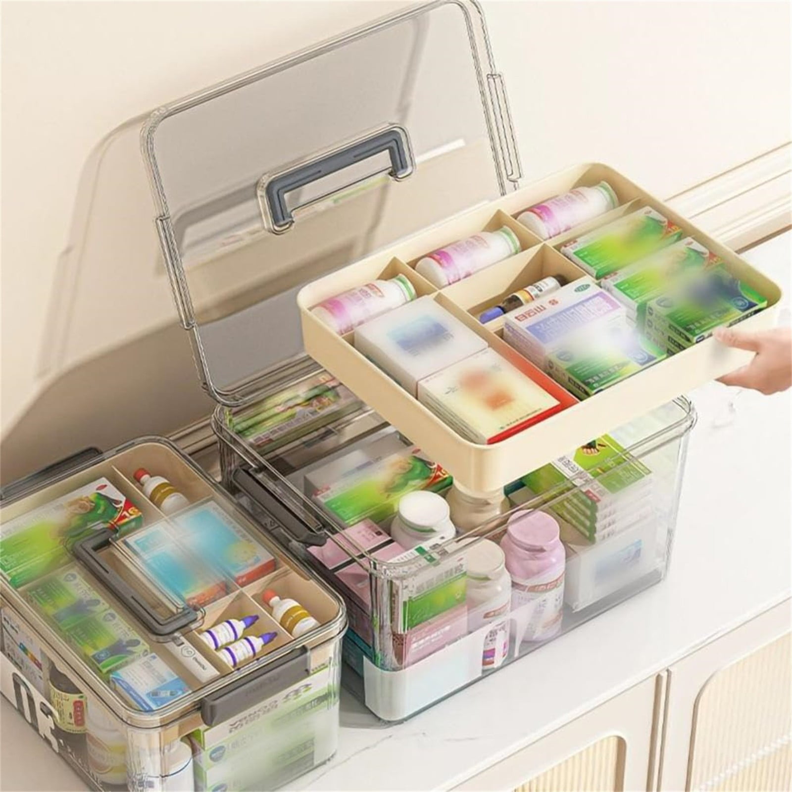XKHBDL Plastic Storage Box with Removable Tray, Portable Craft Organizers and Storage Bins with Lid, Clear Art Storage Container for Organizing Sewing, Crayon, Tool, Playdoh