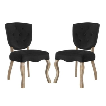 Modern Contemporary Urban Design Dining Kitchen Room Side Chair, Set of Two, Velvet Fabric Wood, Black