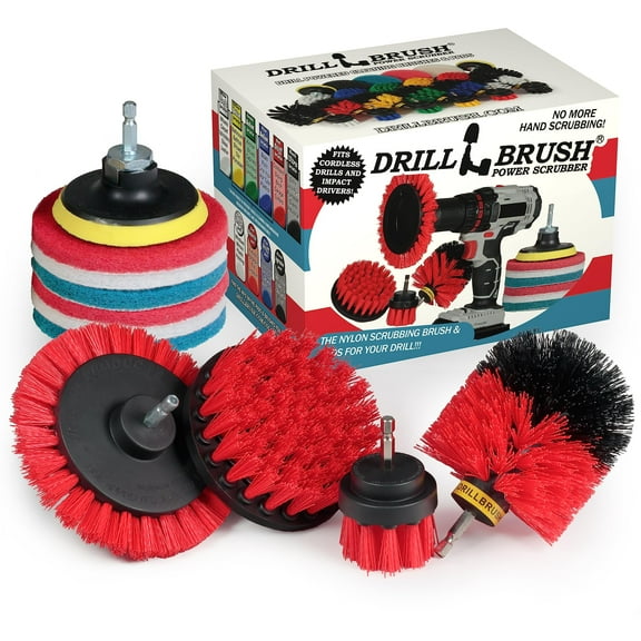 Drillbrush Commercial Heavy Duty Scouring Pads and Scrubber Brush Set – Drill Powered Nylon Scrub Brush Attachment Set – Outdoor Cleaning Drill Brush Power Scrubber – Drill Scrubber Attachment Brush